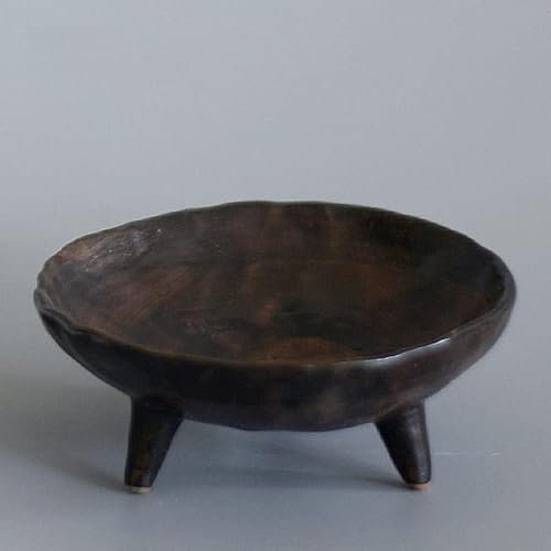 Wabi Sabi Footed Decorative Bowl, Multi-Purpose Small Ceramic Bowl, Vintage Rustic Boho Shelf Table Decor, Natural Black