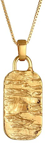 Kuzzoi Herren Halskette mit Military Platte (21 mm) in 925 Sterling Silber vergoldet Herrenkette mit strukturierten Plaketten-Anhänger Dog Tag Kette für den Mann Länge 55 cm