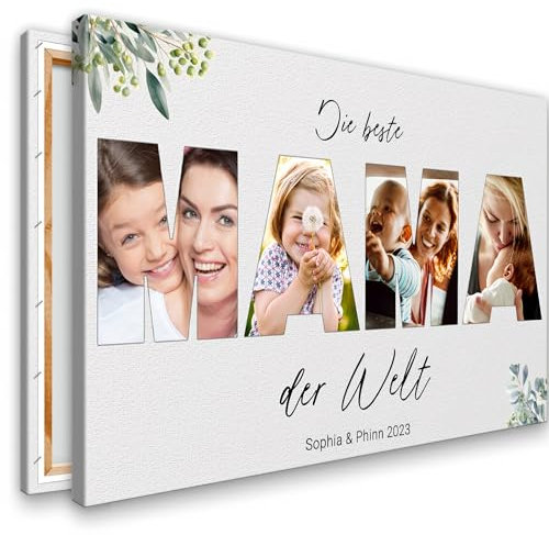 KL KUNSTLAB Muttertagsgeschenk. Selbst gestaltete Foto Collage auf Leinwand für Deine Mutter. 30x20cm bis 120x80cm. Geschenk selbst gestalten. Geschenkidee. Geburtstagsgeschenk für Mama