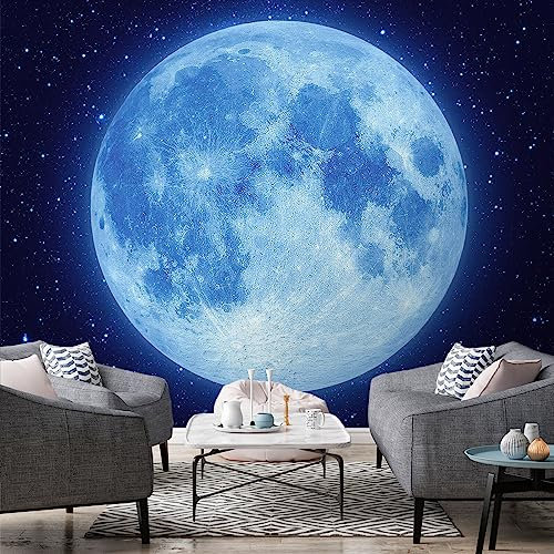 Papier Peint panoramique Peintures murales de papier peint de lune de ciel nocturne 3D, 274 * 254cm Tableaux Muraux Photo Décoration Murale Salon Chambre
