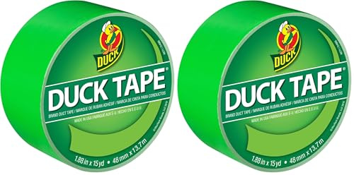 Duck Tape Solid Colours Neon Green, Repair, Craft, Personalise, Decorate and Educate - 48mm x 13.7m (Pack of 2)