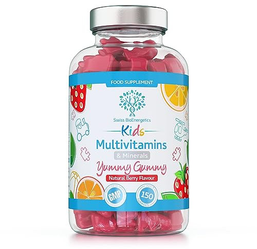 Kids/Childrens Vitamins - 150 Multivitamin & Minerals Gummies - Natural Berry Flavour Packed with Essential Nutrients - Vegan & Free of Artificial Sweeteners – 5 Months Supply – UK Made
