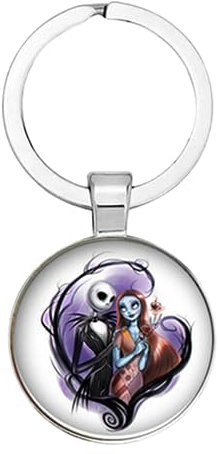 PhunkZ Porte-clés Night Jack et Sally - Cabochon en verre - En alliage, Rouge, 35