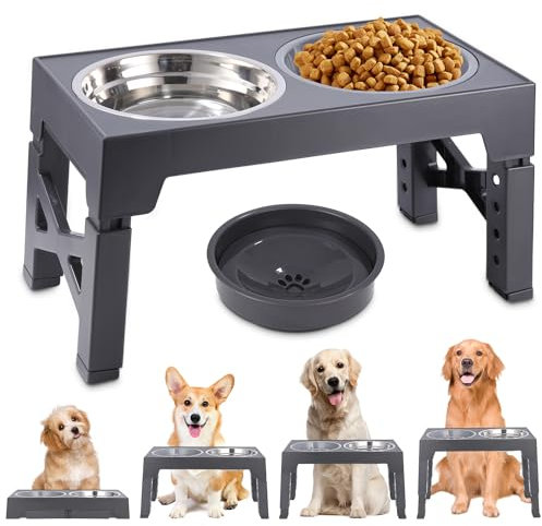 TIDEVAN Gamelle Chien Surelevee Gamelle Eau Surélevée Réglable 4 Hauteurs RéGlables Porte Gamelles pour Chiens avec Gamelle Anti-Glouton et Gamelle Eau Anti-Éclaboussure Bols en Acier Inoxydable(Gris)