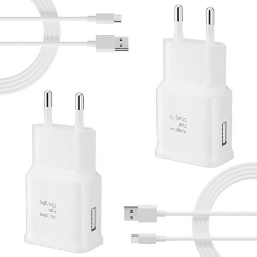Android-Handy-Ladegerät, 2er-Pack 15 W USB C Adaptiver Schnellladeblock mit 1,2 m Kabel für Samsung Galaxy S22/S21/S20/S20+/S10//S9/S8/Edge/Aktiv/Notiz 8/9/10/20