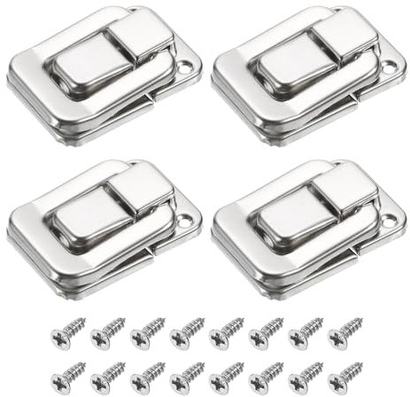 sourcing map 4Pcs Toggle Catch Lock, 1.57 x 1.06 (LxW) Iron Hasp Lock Latch Clasp for Jewelry Box Wooden Case Toolbox, Silver