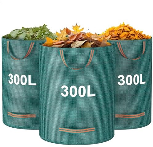 Mokani Garden Waste Bags, 300L x 3 Garden Bags Heavy Duty with Handles, Reusable Garden Sacks, Foldable Camping Recycling Bags for Leaf, Trash, Debris, Garden Rubbish Bags Waterproof
