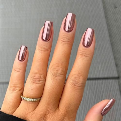 Ceboic Square Press on Nails Medium French False Nails Pure Colour Fake Nails Acrylic Nails Tip Aurora Glitter Glossy Glue on Nails Artificial Natural Stick on Nails for Women and Girls 24Pcs