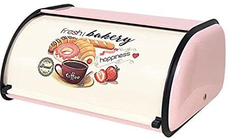 Leisurealeaneag Panera francesa con tapa enrollable rústica grande para encimera de cocina, rosa, 310 x 215 x 150 mm