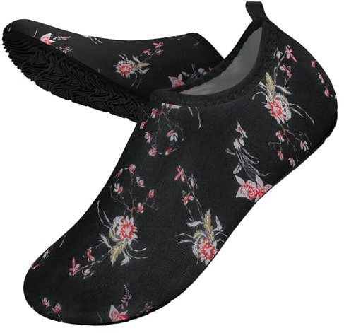 WateLves Chaussures aquatiques pieds nus pour homme et femme - Chaussettes aquatiques pour la natation et la piscine, B Fleur rose, 35.5/36 EU