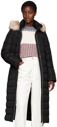Tommy Hilfiger Damen Daunenmantel Heritage Tyra Maxi With Fur mit Kapuze, Schwarz (Black), S