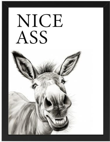 Esel Nice A**, Poster 30cm x 40cm mit Rahmen, Toilette Badezimmer Deko, Wand-Deko Bilder Lustiges Geschenk