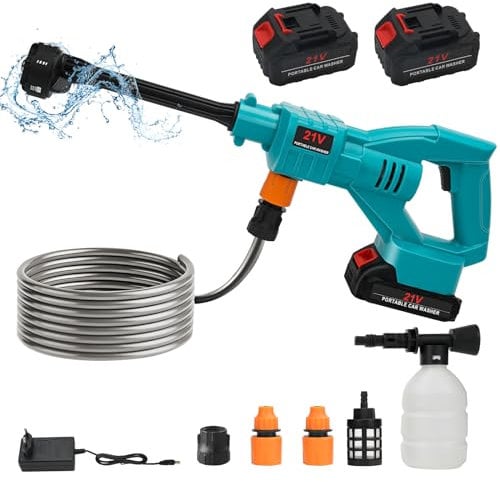 6-in-1 Akku Hochdruckreiniger, Ersetzen für Makita 18V Akku, mit 2 x 3000mAh Akku und Ladegerät, Max 1.8Mpa Tragbarer Hochdruckreiniger für Auto, Haus, Rasen, Garten, Zaun