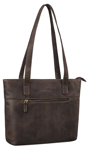 STILORD Aveline Vintage Shopper Tasche Damen Klein Handtasche Leder Schultertasche Frauen Echtleder Ledertasche für Arbeit Freizeit Shopping Laptop Farbe:schwarz