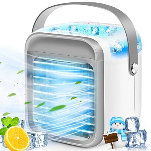 Portable Air Conditioner, Small Mobile Air Conditioner, Personal Space 3-in-1 Cooler with 3 Wind Speeds & 7 Colors Light, Evaporative Cooler USB Rechargeable for Home Office Bedroom