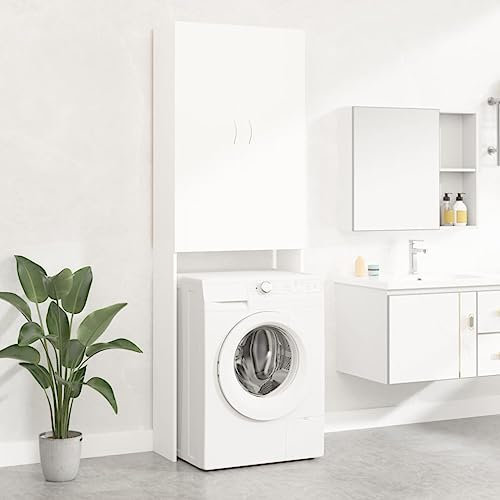 HXZZXS Mobile per Lavatrice con Ante Bianco Truciolato 64x25,5x190 cm Mobile Lavatrice Incasso Armadietto Lavatrice Mobile Alto Armadio Bagno Mobile Prodotti Bagno Mobiletto con Ante