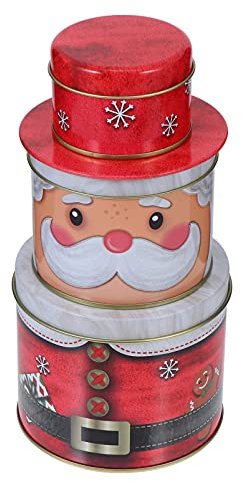 Christmas Cookie Tins Set of 3| Christmas Nutcracker Cookie Tins Round Nesting Boxes with Metal Lid Cover, Round Baking and Cake Tins for Special Occasion and Holiday- Large, Medium and Small ( Color/