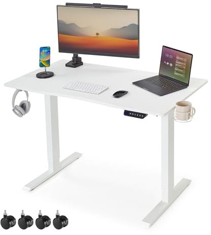 Mondeer Elektrischer Stehpult, Spanplatte und Stahl, Weiß, 120 x 60 x 72-114 cm
