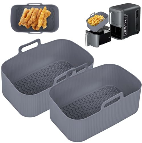 Camiraft 2 Paquet Moule Air Fryer pour Ninja Foodi AF400EU 9.5L,Moule Silicone Airfryer pour Ninja Double Stack XL SL400EU,Accessoire Air Fryer,Moule Silicone Airfryer Pot(Gris)