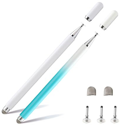 Twiller Disc Tablet Stift, 2 in 1 Tablet Pen für alle Tablets mit Magnetkappe, 2 pcs Stylus Stylus Touchstift Handy Stift Kompatibel mit iPhone, iPad, Samsung, Chromebook, etc blau Weiß