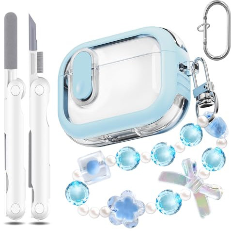 MHYALUDO 【Aggiornamento】 per AirPods Pro 2 gen Custodia Case (2023/2022/2019) con kit di pulizia, design per Airpods Pro 2/1(USB-C/Lightning), braccialetto multifunzionale da portare a mano, Cielo blu