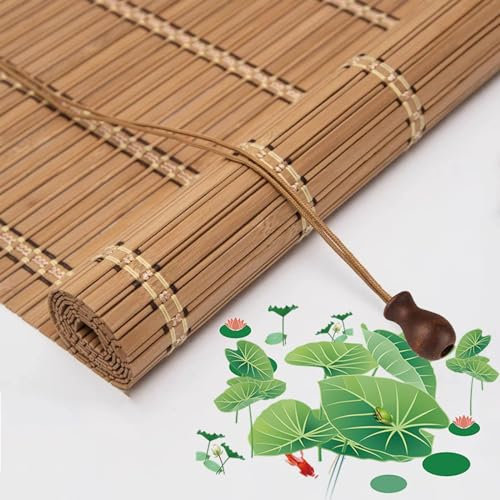 Bambusrollo Aussenbereich,Natürliche Rollo Bambus Für Fenster,60% Lichtfilternde Rollläden,Sichtschutzvorhänge,Raffrollos,Atmungsaktiver Sonnenschutz Jalousien,Mit Heber,W×H-130×110cm(51 * 43in)