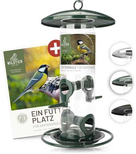 wildtier liebe Körner Futtersäule, Vogelfutterspender 26cm, Grün - aus rostfreiem Metall I Vogel-Futterstation, Vogelfutter-Säule, Wildvögel Futtersilo I Ganzjährige Vogelfütterung