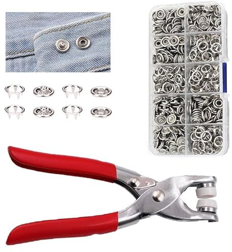 800PCS Metal Snaps Buttons, Fastener Pliers Press Tool Kit with 200 Sets 3/8 Inch Snaps, Prong Metal Snaps, Stainless Steel Snap Installation Tool for DIY Crafting, Clothing (9.5MM/Silver)