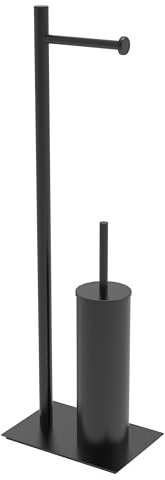 RUACQ Soporte para papel higiénico, soporte para rollo de papel higiénico de baño, de pie con escobilla y juego de soporte, acero inoxidable 304, base pesada, resistente (negro mate)