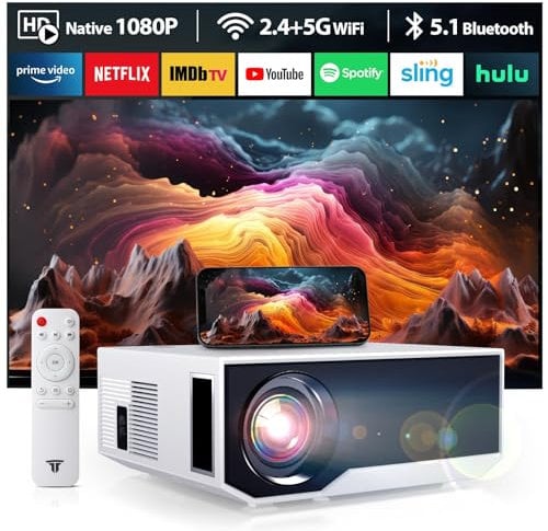 ZDK Mini videoprojecteur WiFi Bluetooth,Projecteur Video Portable Native 1080P,Retroprojecteur Home Cinéma 20000 lumens,Compatible iOS/Android/PC/PS5/TV Stick/HDMI/USB(Blanc)