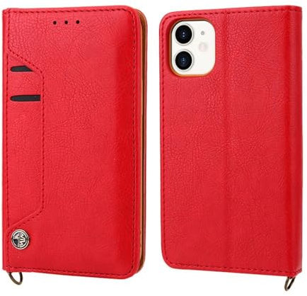 Pritify Wallet case for iPhone 16 Plus Leather Finish Pocket Magnetic flip Cover with 4 Card Slots & 2 Photo slots Folio Stand, Large Capacity Shockproof Protection Phone Case - Red