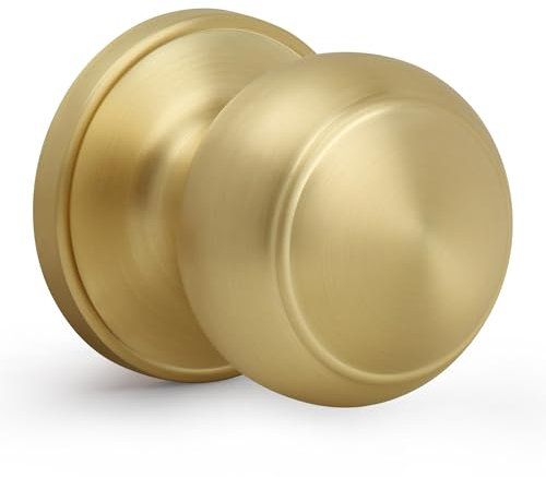 Gaurqiah Türknauf, nicht verriegelnd, flacher Kugel, Innentürknauf ohne Schlüssel, runder Türknauf für Flur/Schränke, satiniertes Messing