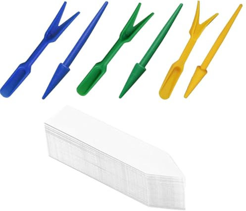 WeddHuis 3 Pikier-Set Mit Steckkarten Pikierstab und Pikiergabel für Setzlinge Graben, Setzlinge aufziehen, Pflanzen, Töpfe umfüllen, Erde wechseln (15cm)