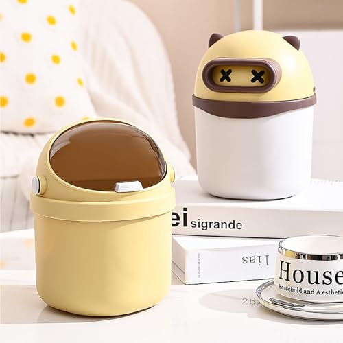 Suuwwn Mini mülleimer mit Deckel, 2 Stück Süße Cartoon Tisch Mülleimer Mini Tischmülleimer mit Deckel Papierkorb mit Deckel Mülleimer Badezimmer für Zuhause Büro Wohnzimmer