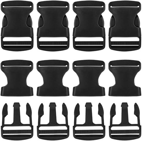 AUAUY Steckschnalle 8 Stück 38 mm, Steckverschluss, Kunststoff Steckschnallen Verstellbare Klippverschluss für Steckschließe Gurt, Beckengurt, Ersatzschnalle,Rucksackgurte-Schwarz