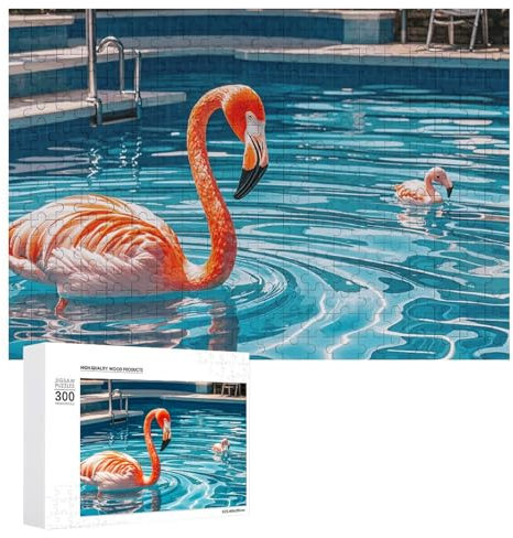 Flamingo and Swimming Pools Puzzle for Women Men 300 PCS Jigsaw Puzzle for Adults Challenging Puzzle for Family Wedding Gift