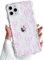 NITITOP Compatible with iPhone 11 Pro Case Clear Cute Bow Heart Wave Curly Bowknot Ribbon Pattern for Women Girls Wavy Frame Aesthetic Slim Fit Soft TPU Protective Cover - Pink