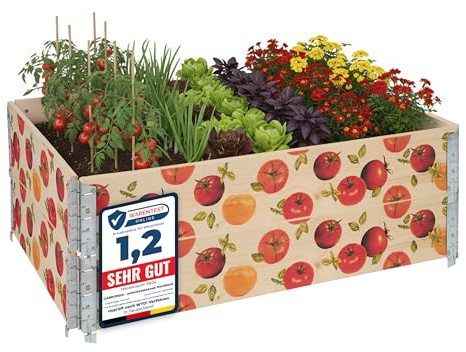 Garronda Orto Rialzato da Esterno con Stampa – Cassoni Orto Decorativi, Aiuola Rialzata in Legno 120x80x20 cm per Piante, Fiori, Erbe, Frutta e Verdura GD-0075 (Pomodoro, 2 pz)