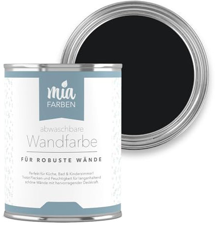miafarben abwaschbare Wandfarbe für Wände & Tapeten 2,5L - sanfte, matte Farbtöne, hochdeckend (Tiefes Nachtschwarz)