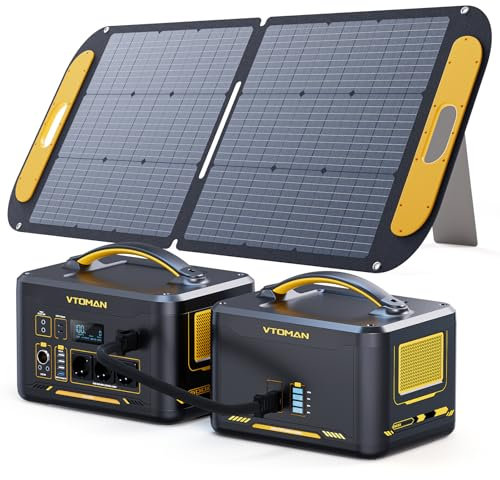 VTOMAN 2376Wh Estación de Energía Portátil con Batería Adicional y 110W Panel Solar - Generador de Energía Solar de hasta 3000W para Jardín, Camping, Autocaravana, Viajes, Emergencias