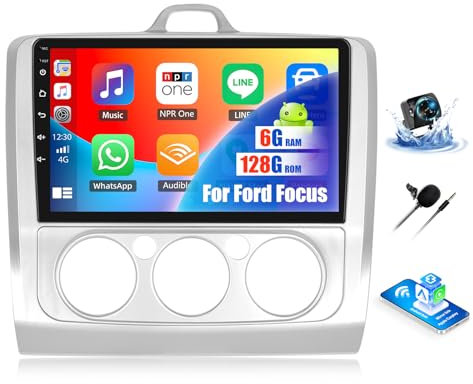 OiLiehu 6+128g 8 Core Android 13 2 DIN para Ford Focus MK2 Exi MT 2004-2011 CarPlay Android Auto Pantalla Radio Coche 9 Pulgadas con Bluetooth GPS FM/RDS WiFi SWC DSP/EQ Camara Marcha Atras