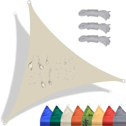 CANYUE Sonnensegel Wasserdicht Dreieckig 1x1x1m Sonnenschutz Wasserabweisend Premium Polyester Mit UV Schutz Für Balkon Garten Terrasse Off-White