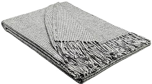STTS International Decke sehr weiches Plaid Wohndecke Kuscheldecke in versch. Farben Palmera (Weiß-Dunkelbraun (R))