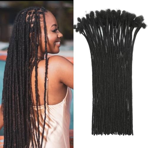 FALEMEI 0.6cm Thickness Loc Extensions Human Hair 30 Strands Dreadlock Extensions Human Hair for Women Men extensions human hair Can Be Dyed and Bleached (0.6cm 1B(Natural Black), 18 Inch/30Strands)