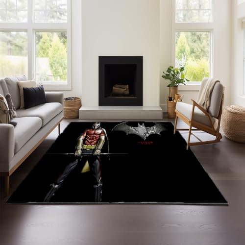 MeeTe Tapis De Salon Batman Arkham City Bleu, Motif Vintage Chiné Et Flou, À Poils Courts, Lavable Et Antidérapant, pour Chambre À Coucher (BT 01,160x240 cm)