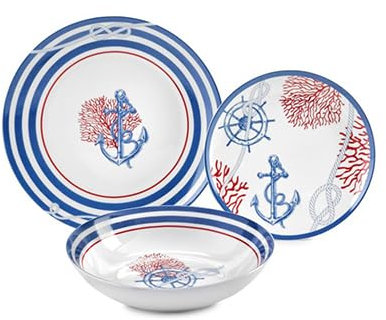 FADE Maison servizio piatti per la tavola 18 pezzi in porcellana Navy con decori marini