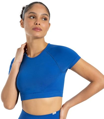 SMILODOX Crop Top Damen Soheli, Seamless Bauchfreies T-Shirt mit kurzem Ärmel & elastischem Bund, Figurbetonter Schnitt, strukturierte Kontur, ideal für Fitness, High-Waist-Looks, Training & Alltag