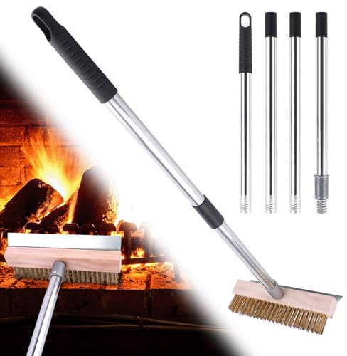 Brosse de Four à Pizza avec Racloir, Brosse de Nettoyage Longue, Manche Acier Inoxydable 148 cm, Accessoires pour Four à Pizza, Outil Nettoyage pour Barbecue Commercial, Maison, Cuisine, Barbecue
