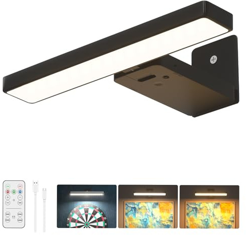 Bildbeleuchtung Kabellos, Kabellose Bilderleuchte mit Fernbedienung, Akku Wandleuchte Innen mit Timer, Dart Beleuchtung, 3 Farbtemperaturen Dimmbare Wandlampe für Malen Foto Gemälde Art, Schwarz