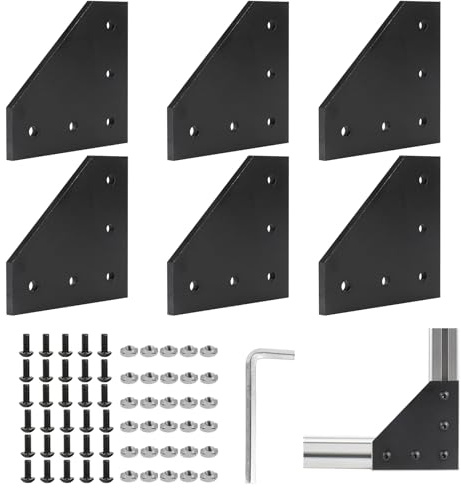EXLECO 6Pcs Angolare Alluminio Nero, Profilo Alluminio 30x30 Staffe a L di Collegamento Squadrette, con Dadi Chiave Inglese per 7mm Allum Profilo